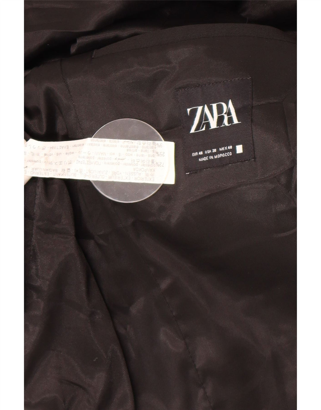 Jaqueta blazer masculina Zara com 2 botões EU 48 poliéster preto médio