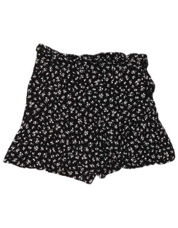 Zara Shorts feminino cintura alta casual grande W30 preto floral viscose