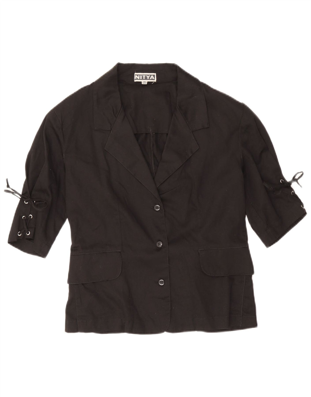 Jaqueta blazer feminina Nitya com 3 botões e manga 3/4 IT 40 algodão preto pequeno
