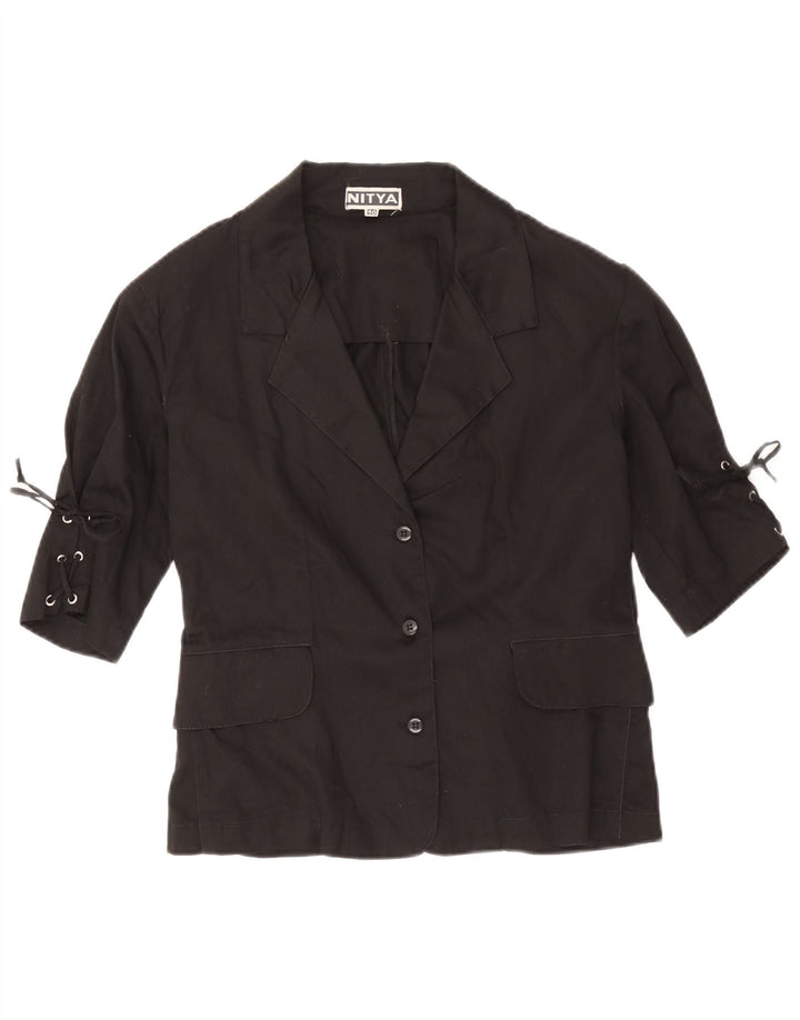 Jaqueta blazer feminina Nitya com 3 botões e manga 3/4 IT 40 algodão preto pequeno