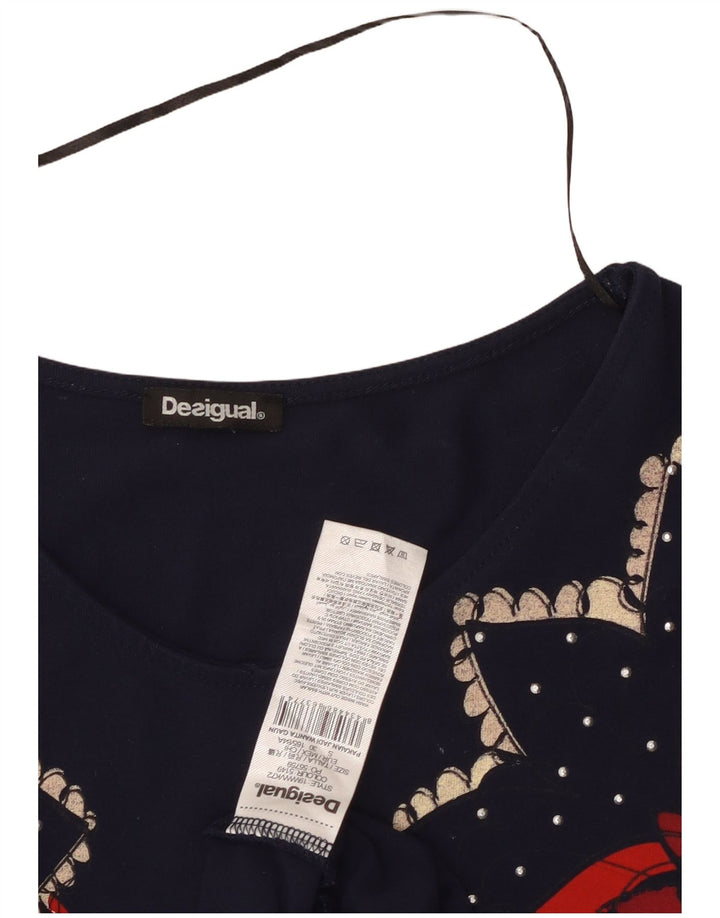 DESIGUAL Vestido feminino evasê Reino Unido 8 pequeno azul marinho floral viscose