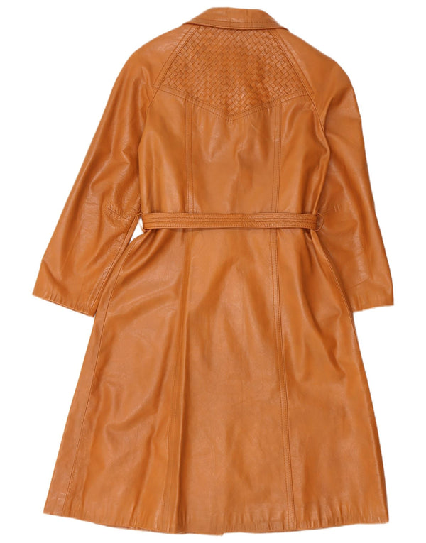 Casaco de couro feminino vintage UK 10 pequeno bege