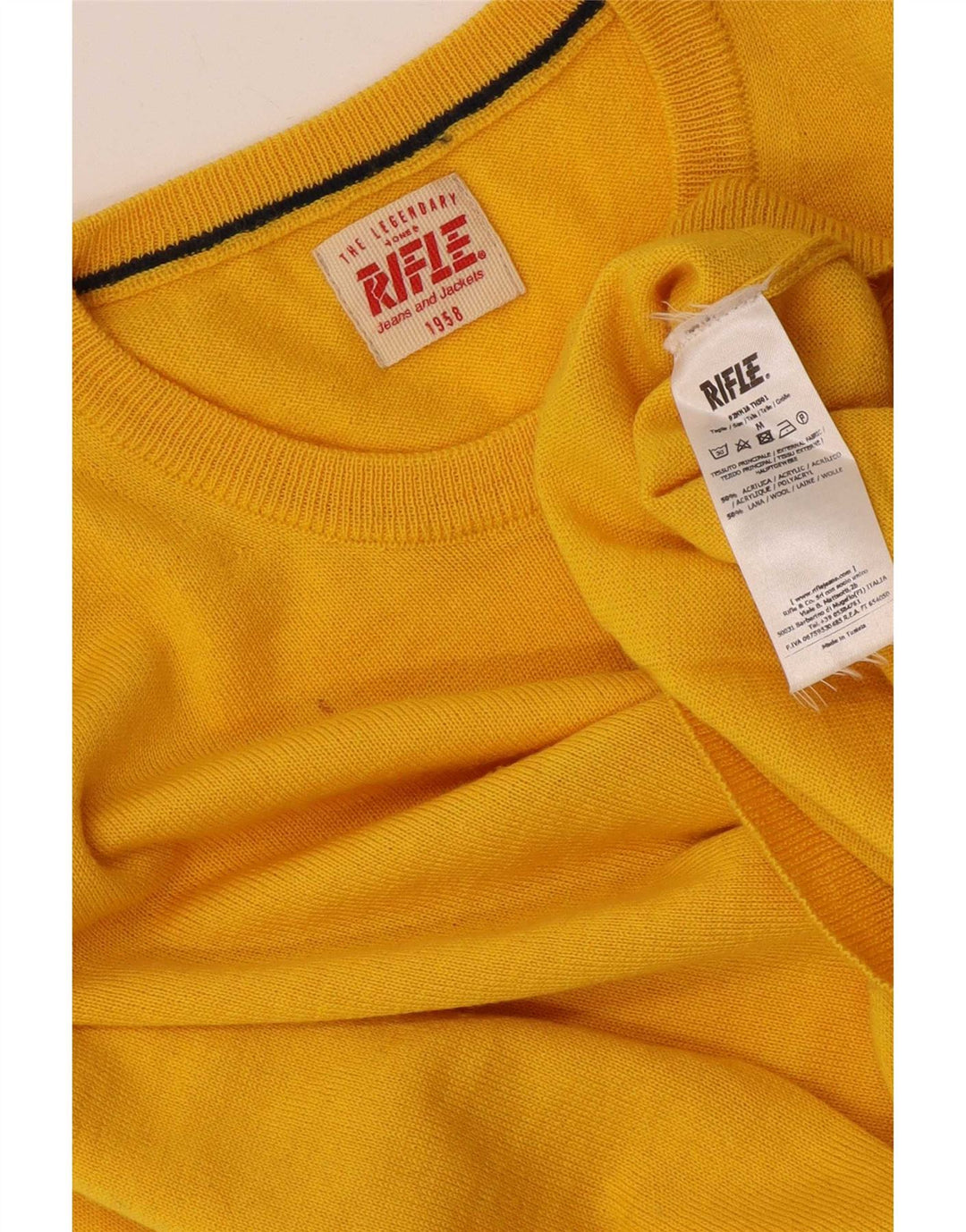 Suéter masculino Rifle com gola redonda e acrílico amarelo médio