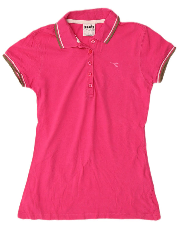 Camisa polo feminina Diadora UK 10 pequeno algodão rosa