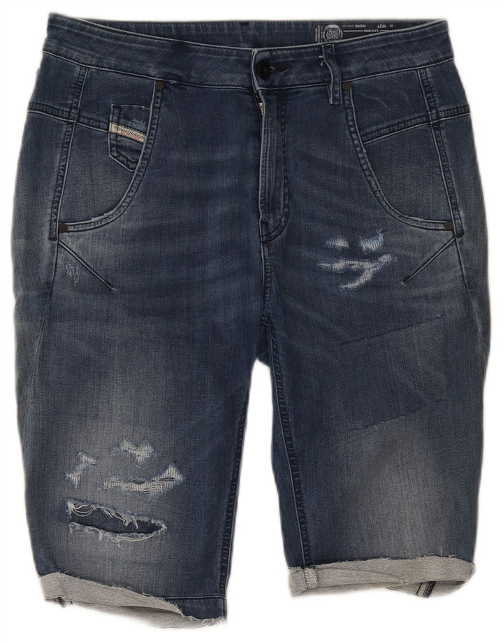 Shorts jeans feminino diesel desgastado W27 pequeno algodão azul