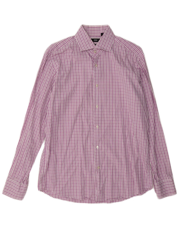 Camisa masculina Hugo Boss Regular Fit tamanho 41 16 grande algodão xadrez rosa