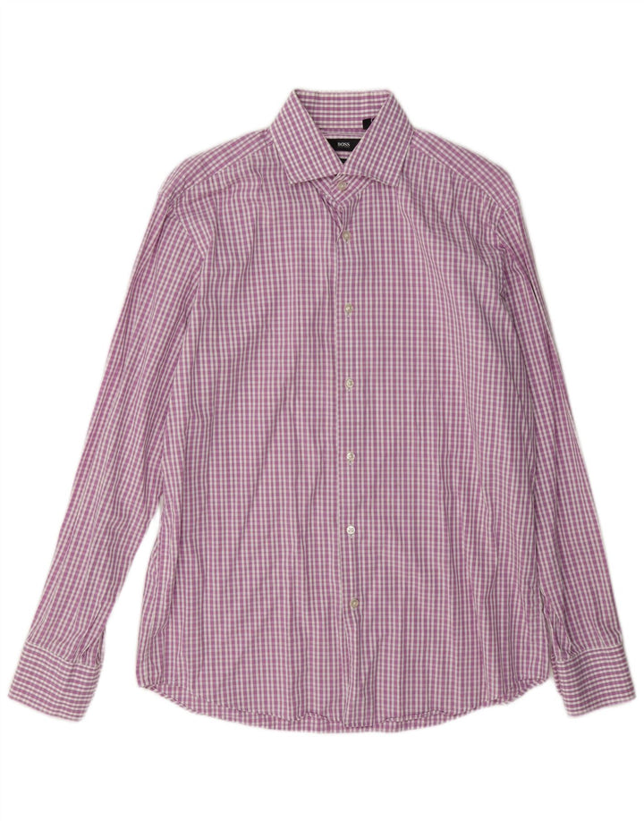 Camisa masculina Hugo Boss Regular Fit tamanho 41 16 grande algodão xadrez rosa
