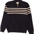 Suéter masculino Marks & Spencer com zíper e gola grande listrado azul marinho