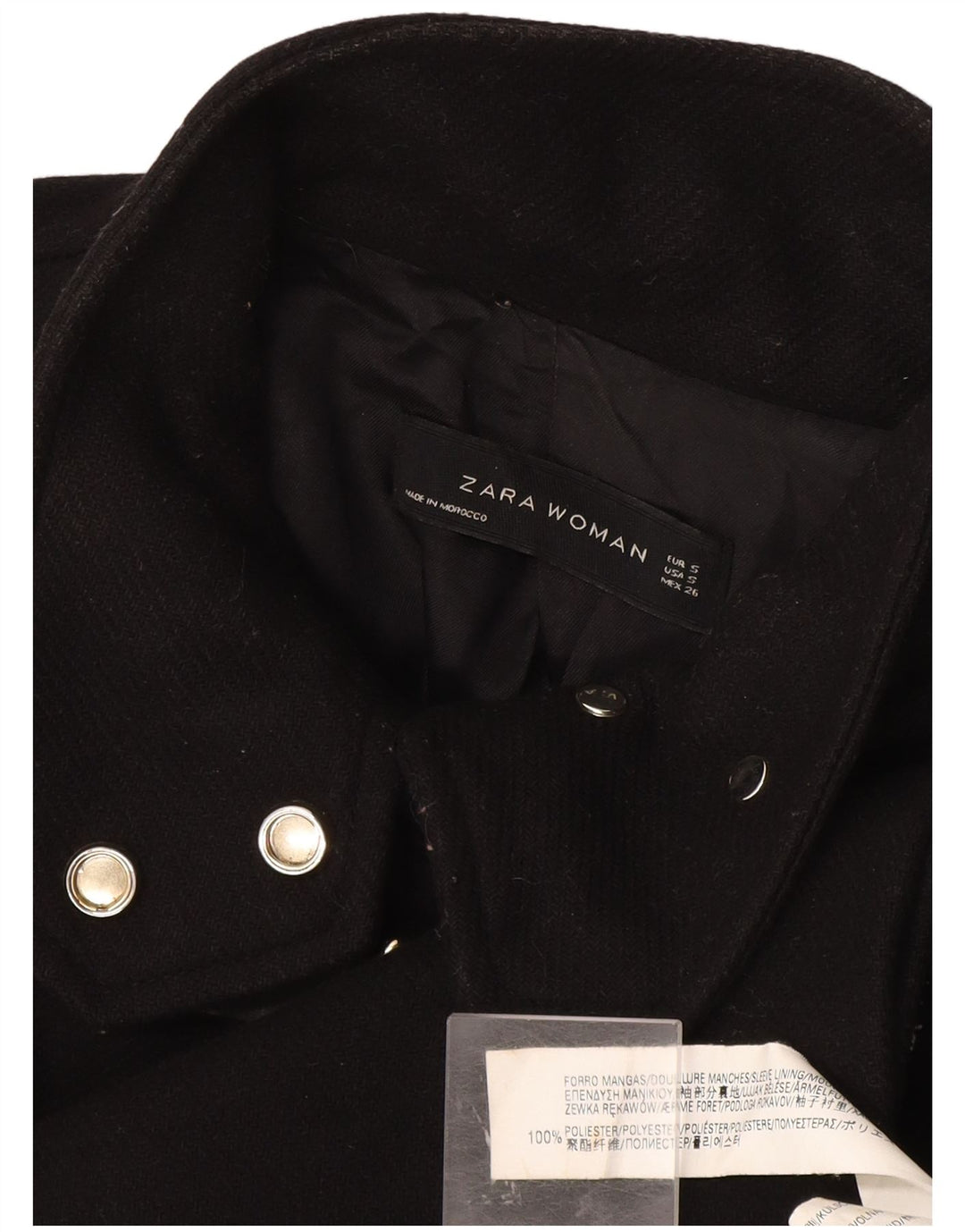 Sobretudo feminino Zara UK 10 pequeno poliéster preto