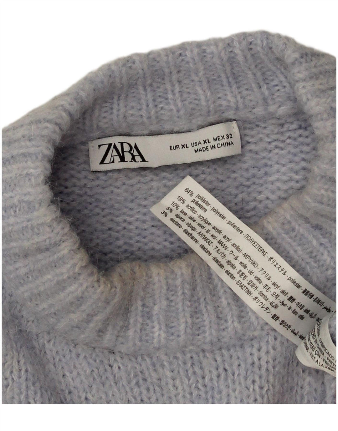 Zara Suéter feminino oversized com gola redonda Reino Unido 18 XL azul poliéster