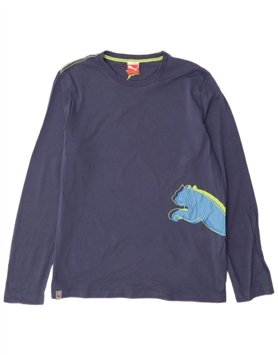 Camiseta masculina Puma Graphic manga comprida grande algodão azul marinho