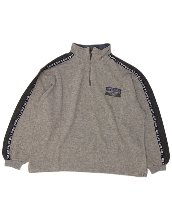 Diadora Mens Graphic Zip Neck Moletom Jumper Grande Bloco de cores cinza