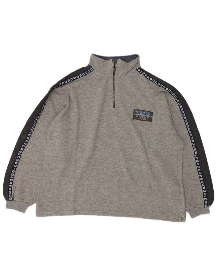 Diadora Mens Graphic Zip Neck Moletom Jumper Grande Bloco de cores cinza