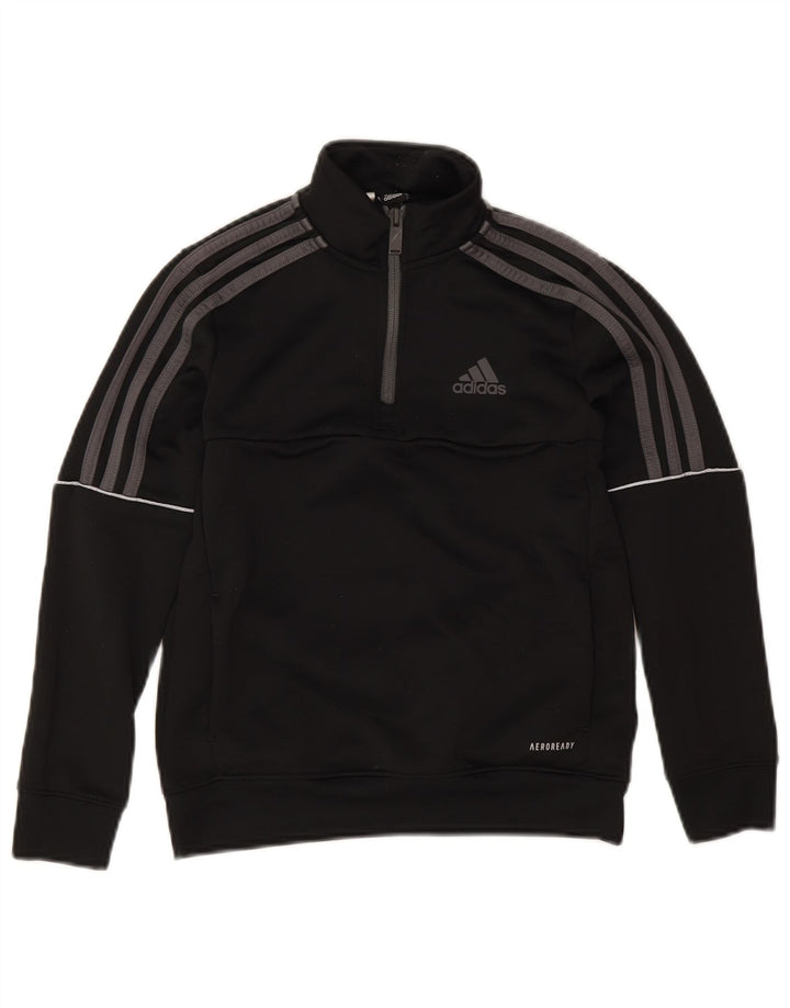 Suéter Adidas Boys Aeroready com zíper e gola 9-10 anos preto poliéster
