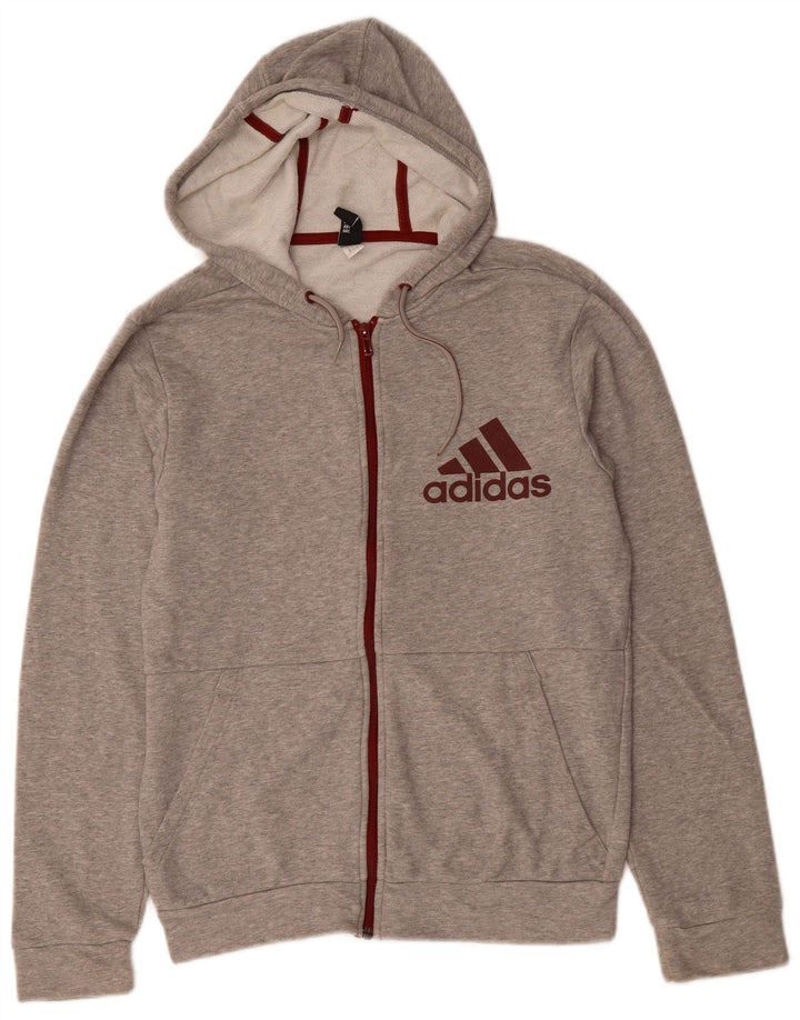 Suéter adidas masculino com capuz e zíper gráfico pequeno cinza
