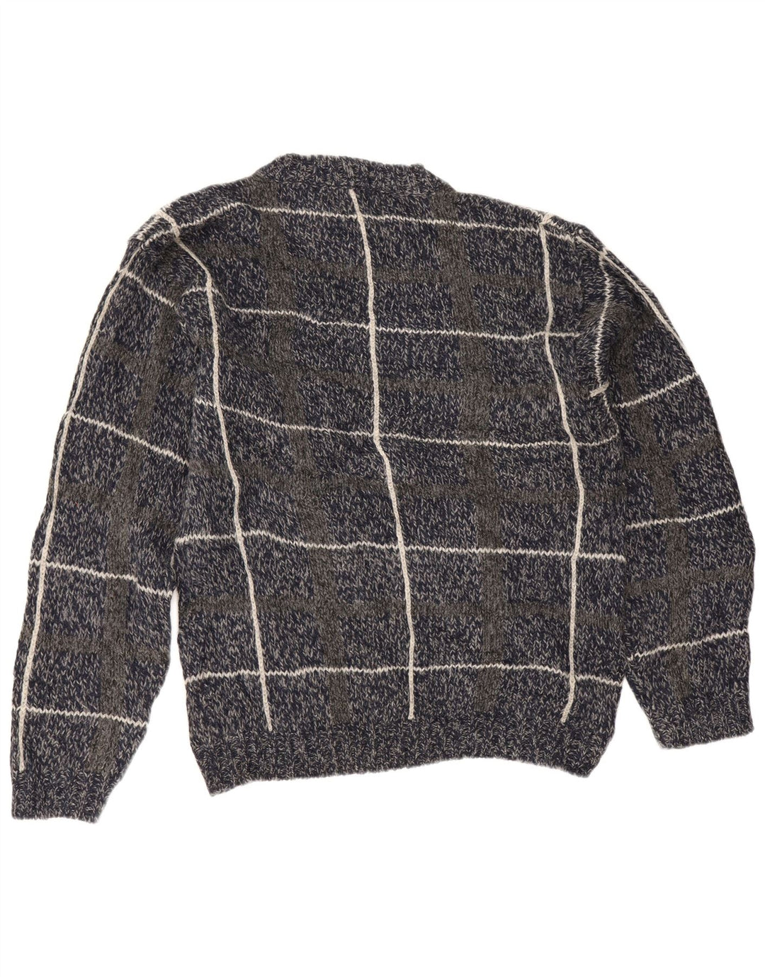 Suéter masculino Eddie Bauer com gola redonda, lã xadrez média azul marinho