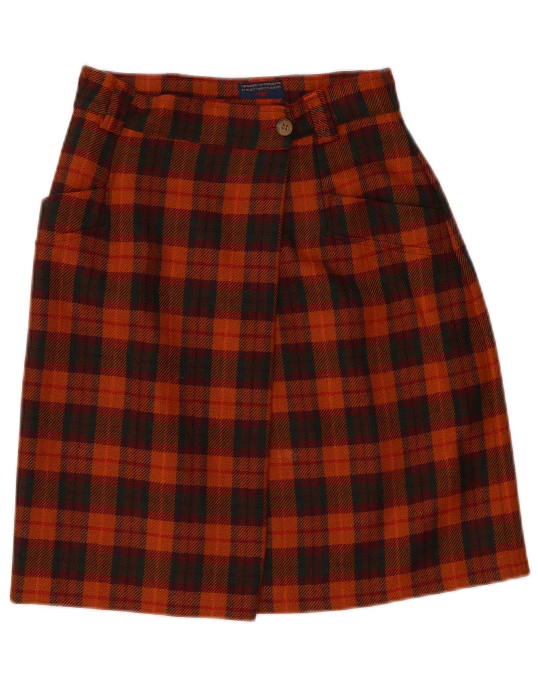 Saia feminina vintage IT 42 médio W28 lã xadrez laranja