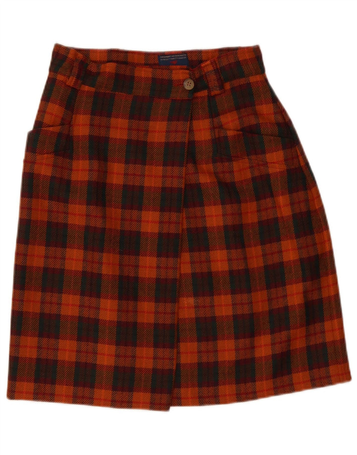 Saia feminina vintage IT 42 médio W28 lã xadrez laranja