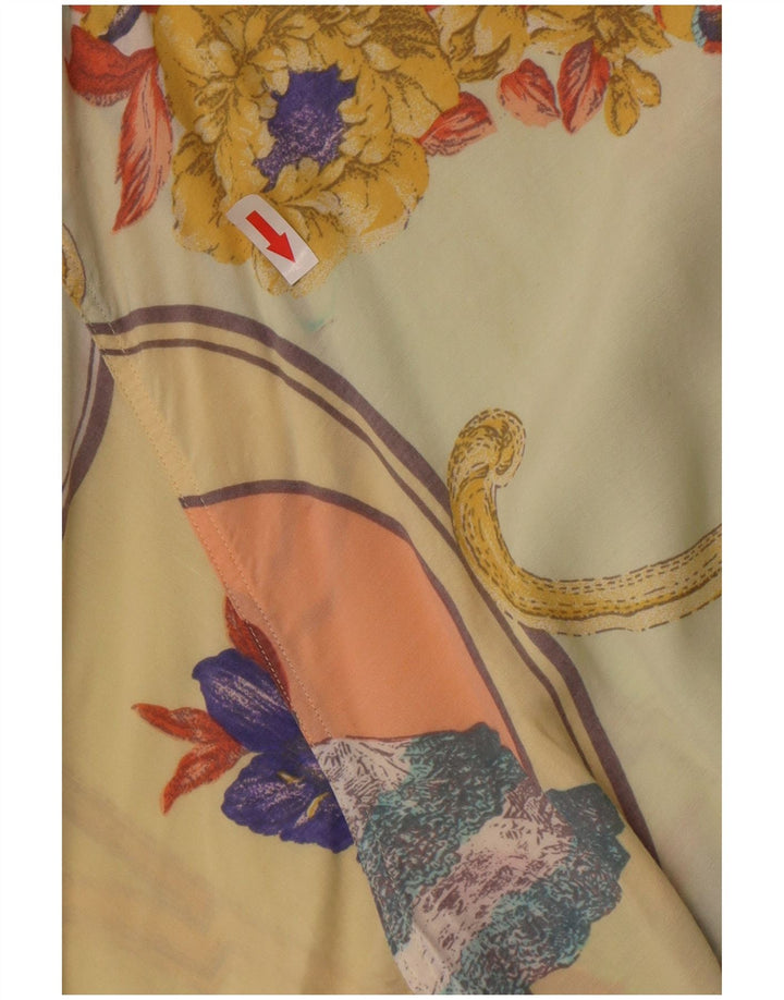 Camisa masculina vintage de manga curta floral amarelo médio