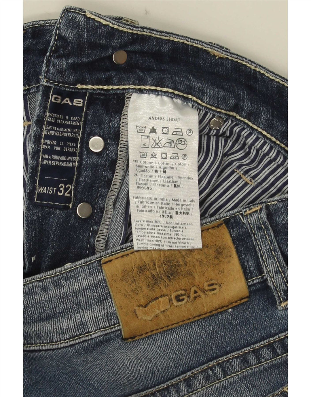 Shorts jeans masculino Gas W32 algodão azul médio
