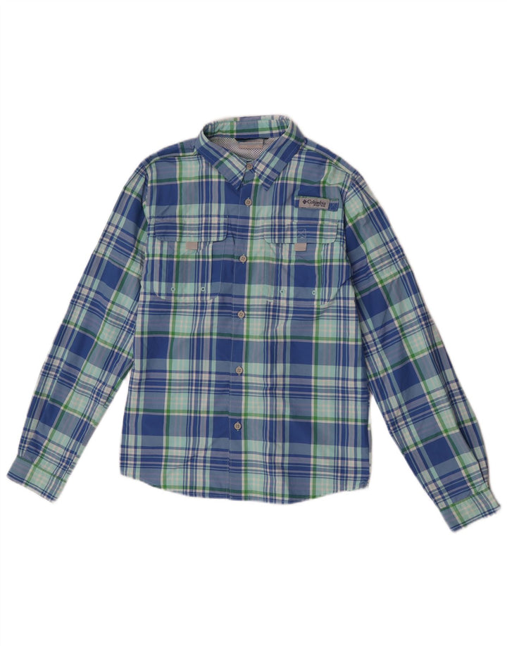 Camisa Columbia Boys 11-12 Anos Grande Azul Xadrez Nylon