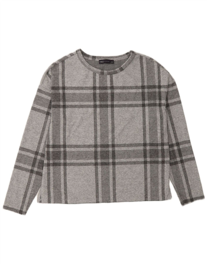 Marks & Spencer Top feminino oversized manga comprida Reino Unido 10 xadrez cinza pequeno