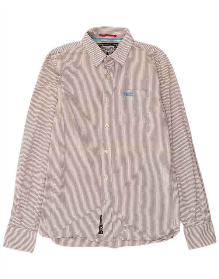 Camisa masculina Superdry grande algodão listrado cinza