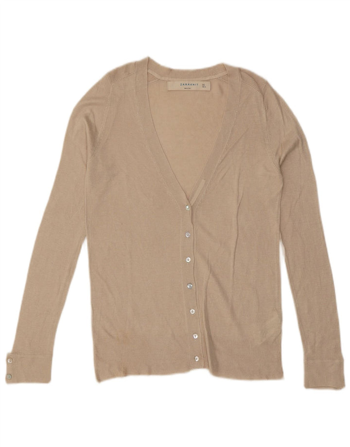 Suéter cardigã feminino ZARA UK 10 pequeno off white viscose