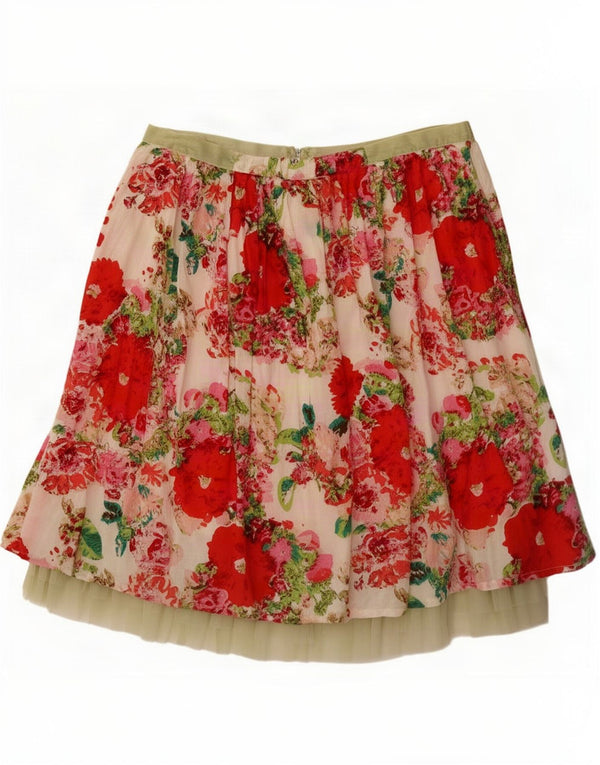 Saia feminina vintage evasê médio W30 algodão floral bege