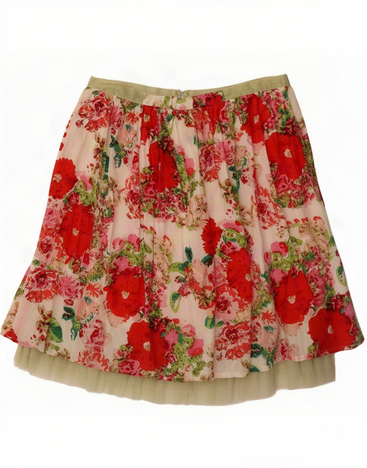 Saia feminina vintage evasê médio W30 algodão floral bege