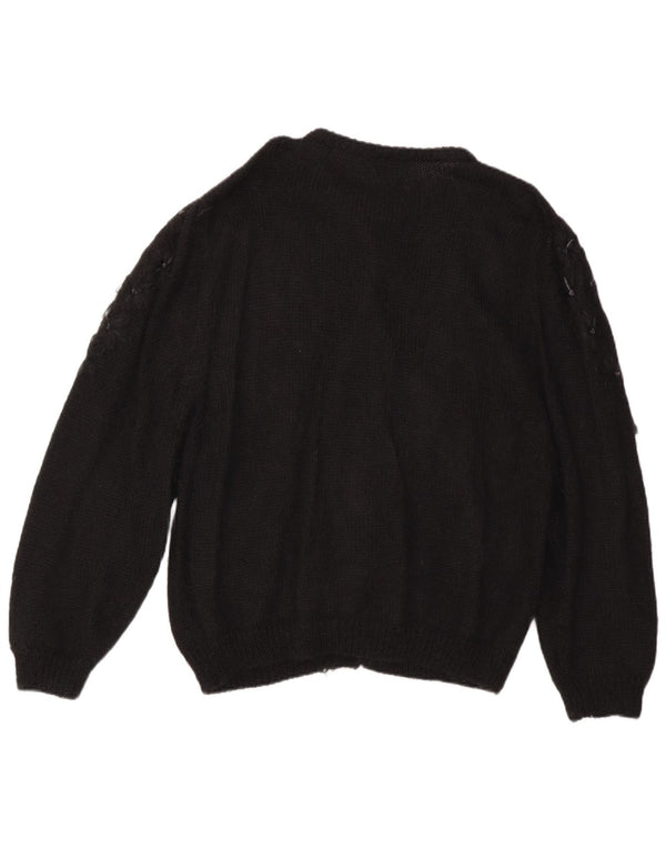 Suéter cardigã feminino vintage grande Reino Unido 16 grande preto floral