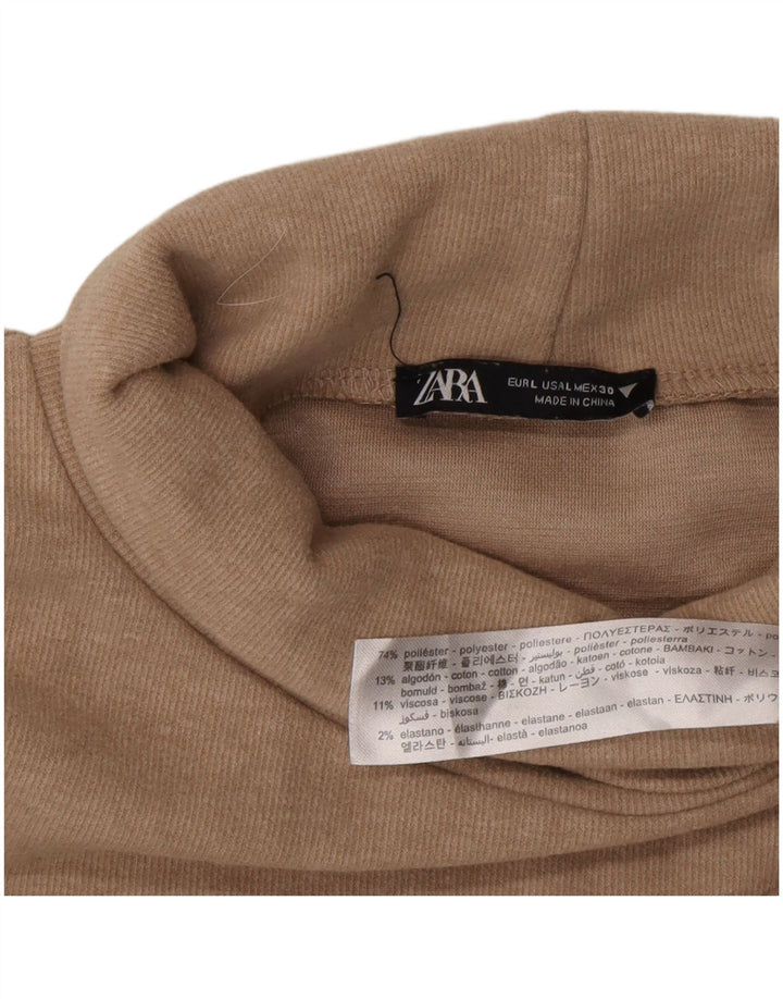 Suéter feminino Zara com gola redonda e poliéster 16 grande bege