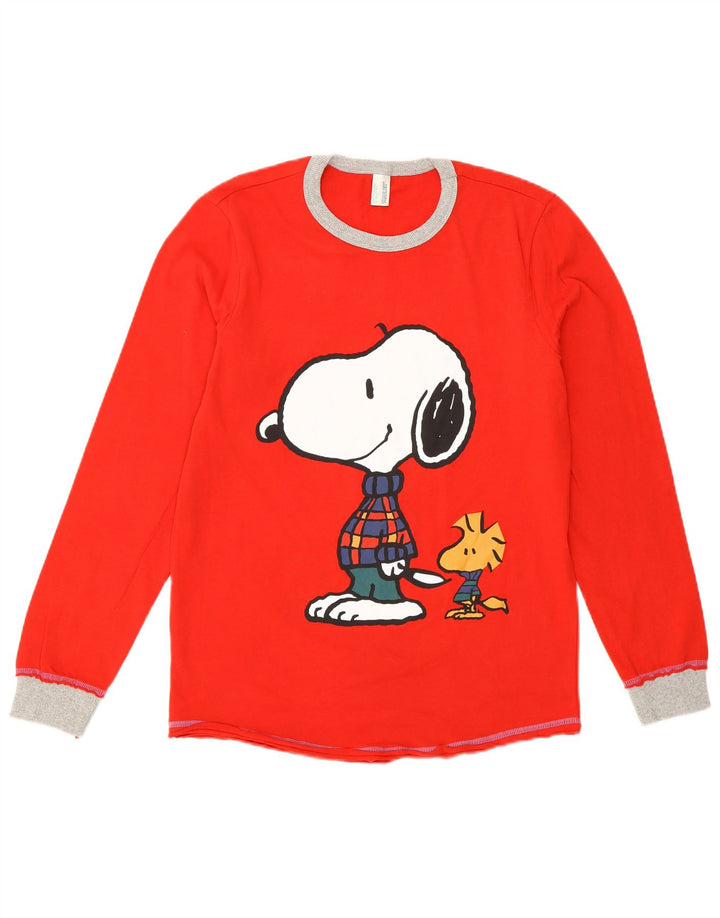 Top feminino BENETTON com estampa Peanuts manga comprida Reino Unido 14 médio vermelho desenho animado