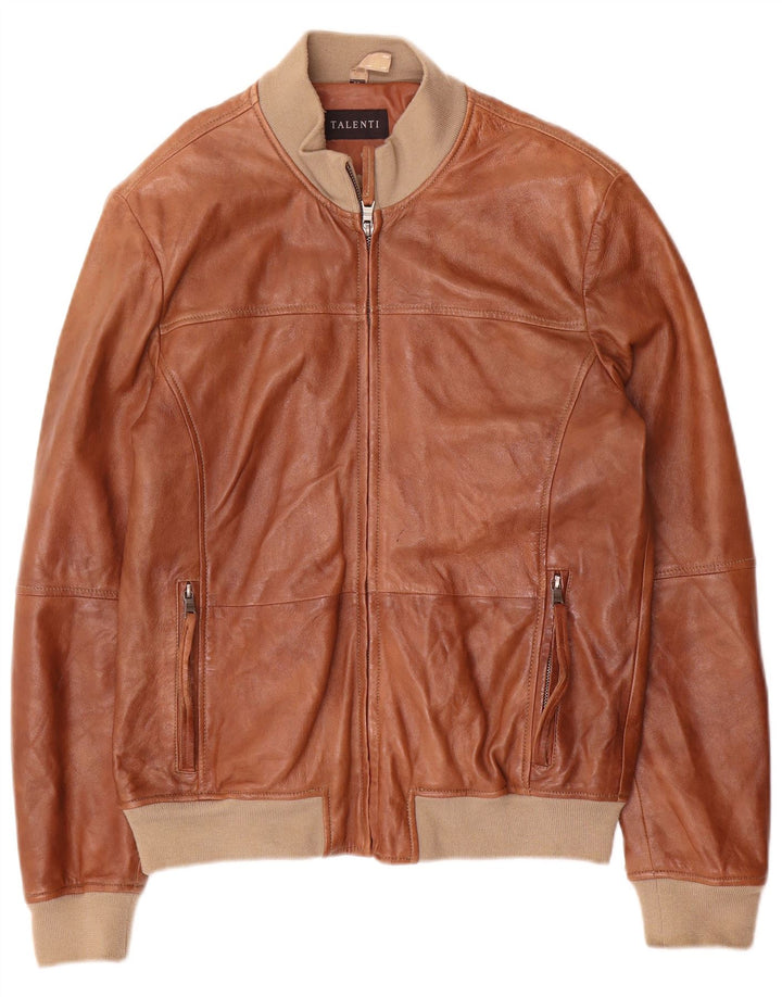 Jaqueta masculina de couro Talenti IT 48 couro colorblock marrom médio