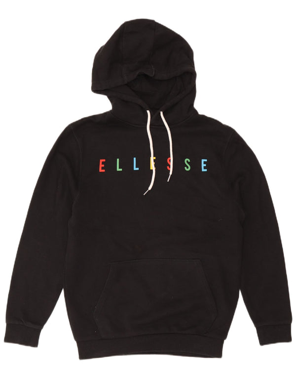 Ellesse moletom feminino com capuz grande e gráfico UK 10 pequeno algodão preto