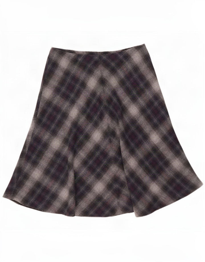 Saia larga feminina Marks & Spencer Reino Unido 12 médio W30 poliéster xadrez cinza