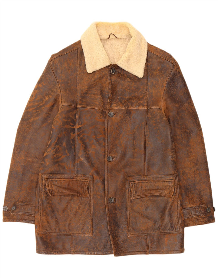 Jaqueta masculina Marlboro Classics Shearling Reino Unido 42 XL pele de carneiro marrom