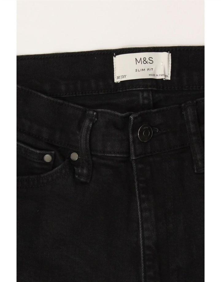 MARKS & SPENCER Mens Jeans Slim W30 L31 Algodão Preto
