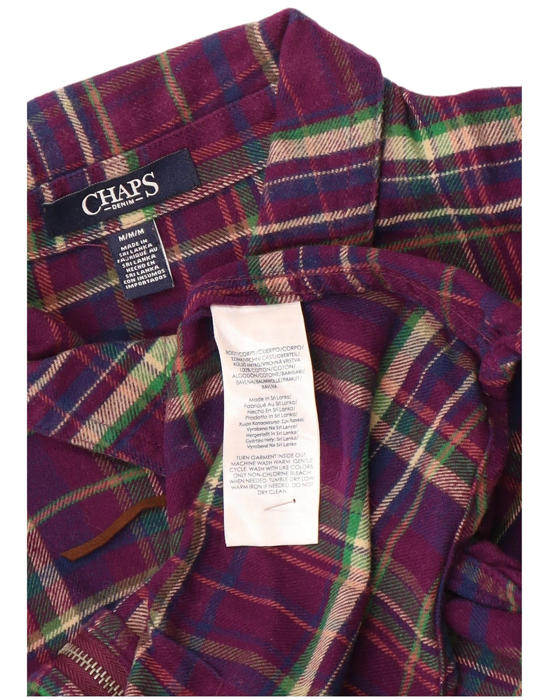 Camisa feminina de flanela Chaps Reino Unido 14 algodão xadrez roxo médio