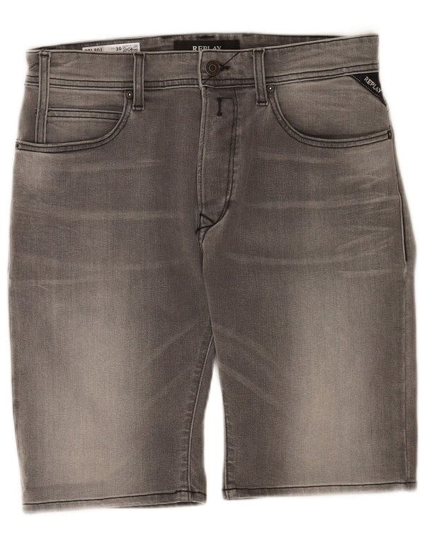 Replay Mens Larston Denim Shorts W30 Algodão Cinza Médio