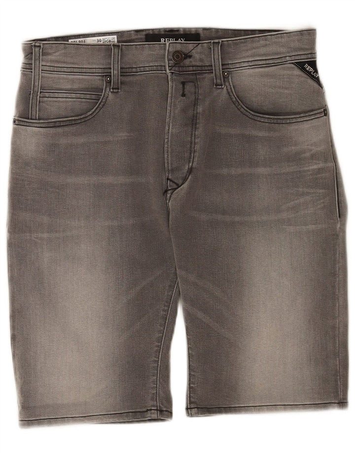 Replay Mens Larston Denim Shorts W30 Algodão Cinza Médio