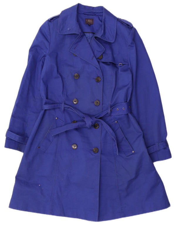 Casaco impermeável feminino Marks & Spencer com peito duplo Reino Unido 14 algodão azul médio