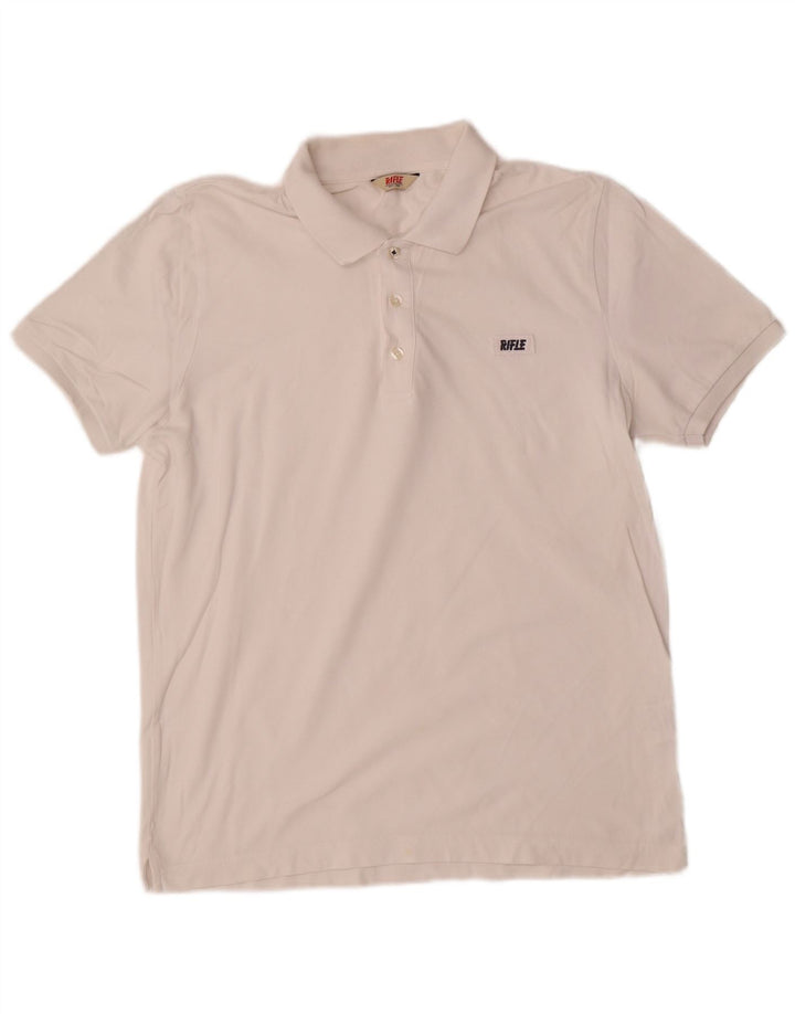 Camisa polo masculina Rifle de algodão branco médio