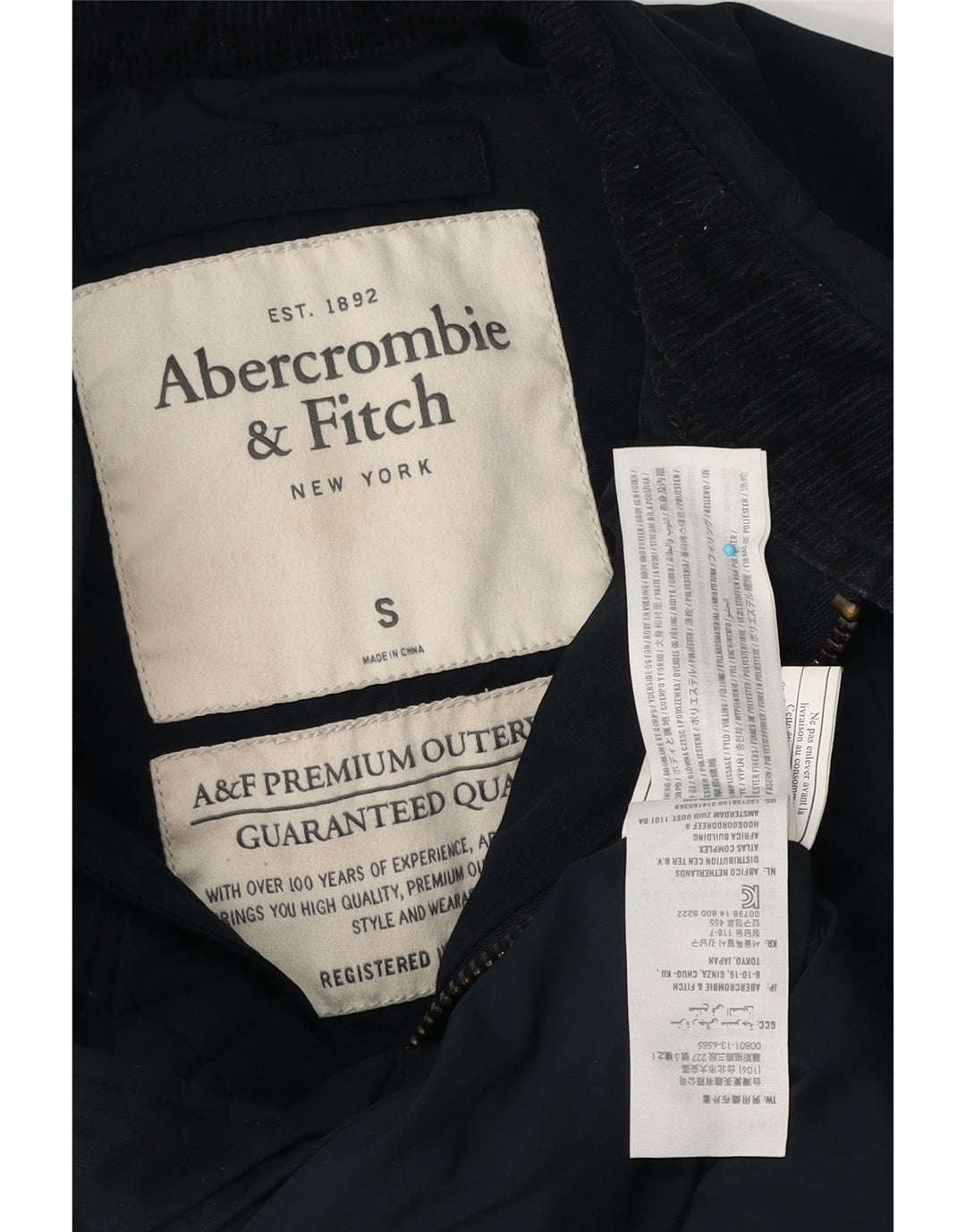 Jaqueta acolchoada masculina Abercrombie & Fitch Reino Unido 36 poliéster azul marinho pequeno