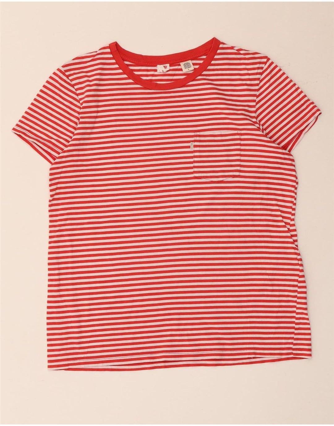 Camiseta feminina Levi's UK 14 algodão listrado vermelho médio