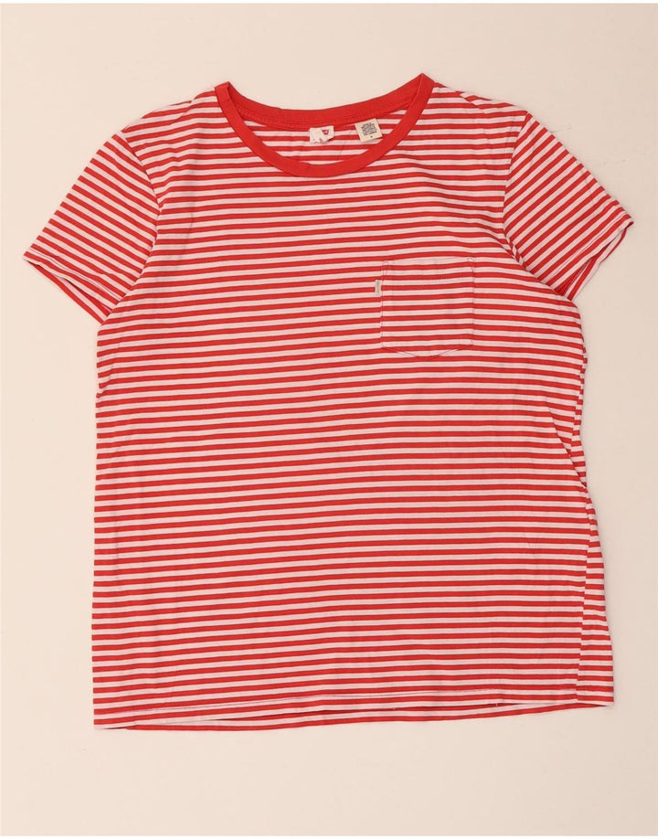 Camiseta feminina Levi's UK 14 algodão listrado vermelho médio