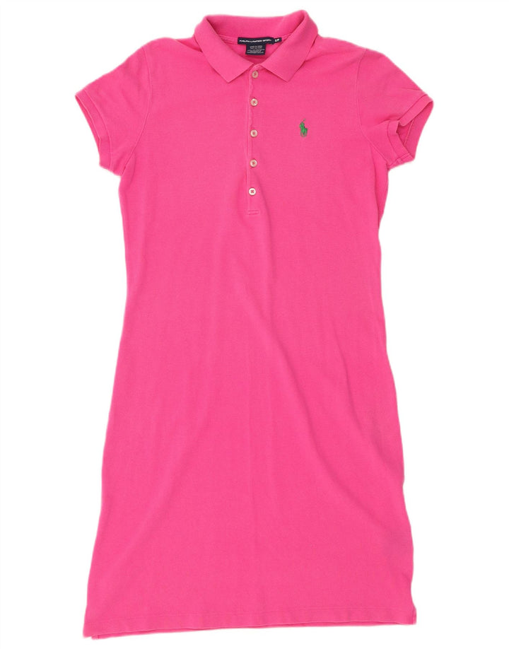 Vestido polo feminino RALPH LAUREN Reino Unido 10 pequeno algodão rosa