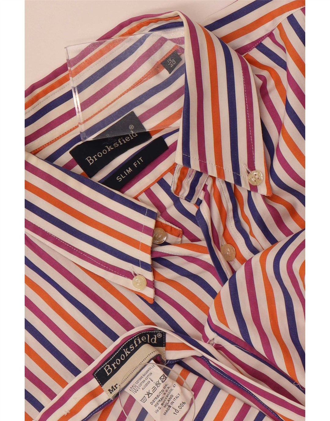 Camisa masculina Brooksfield Slim Fit tamanho 40 algodão listrado multicolorido médio