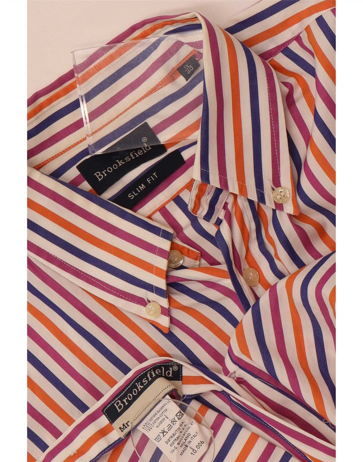 Camisa masculina Brooksfield Slim Fit tamanho 40 algodão listrado multicolorido médio