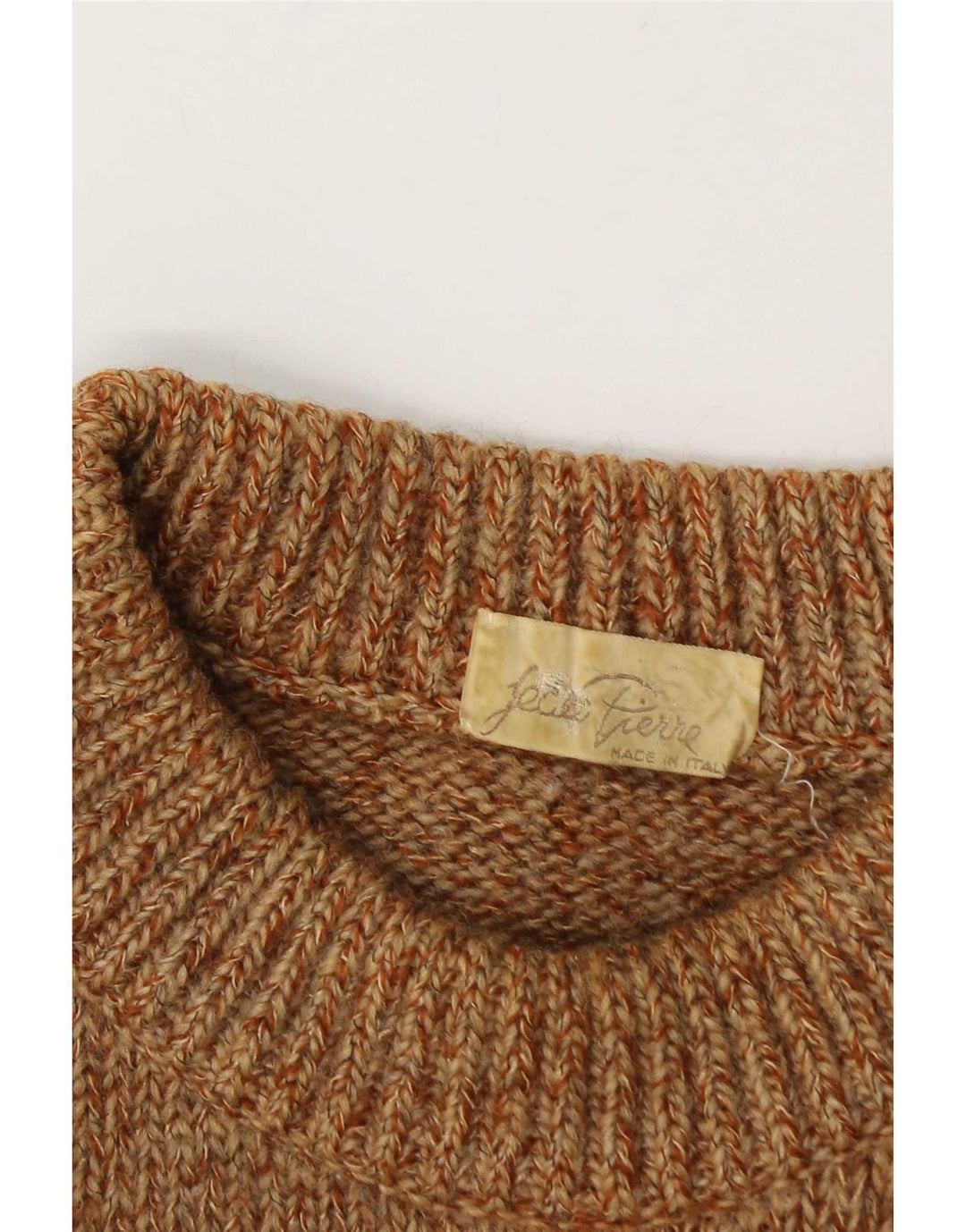 Suéter masculino vintage com gola redonda grande bege manchado